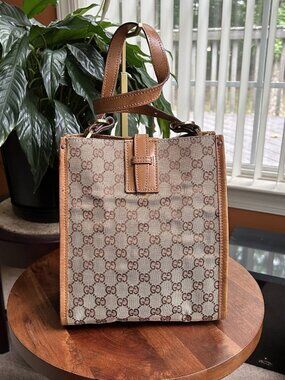 GUCCI GG Supreme Monogram Tote Bag, Beige and Tan RARE!!